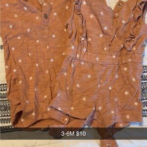 Cloud Island Sunburst Romper - Tan B/G twin set